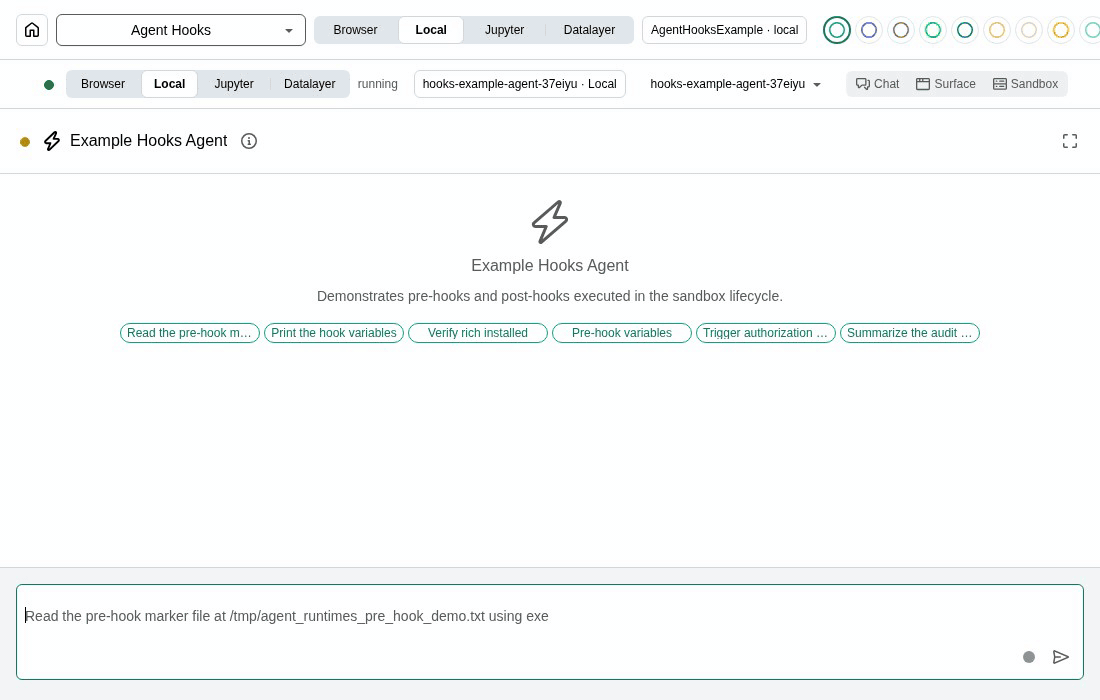 An agent answering in the chat, its code execution shown